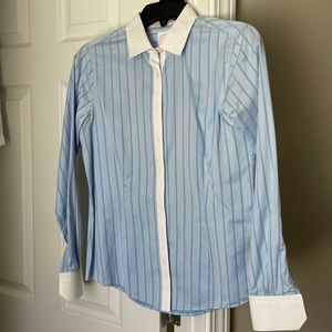 Brooks Brothers Button Down Blouse. Blue, blue strips. White collar&cuff